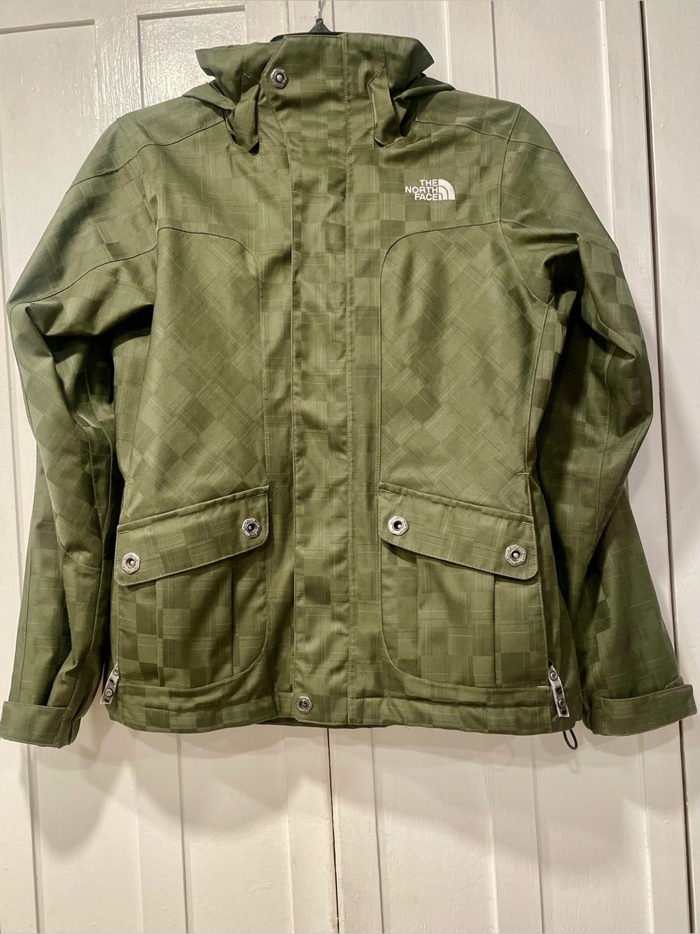 The North Face HYVENT Army Green Hooded Rain Jacket  Removable Hood Sz. XS